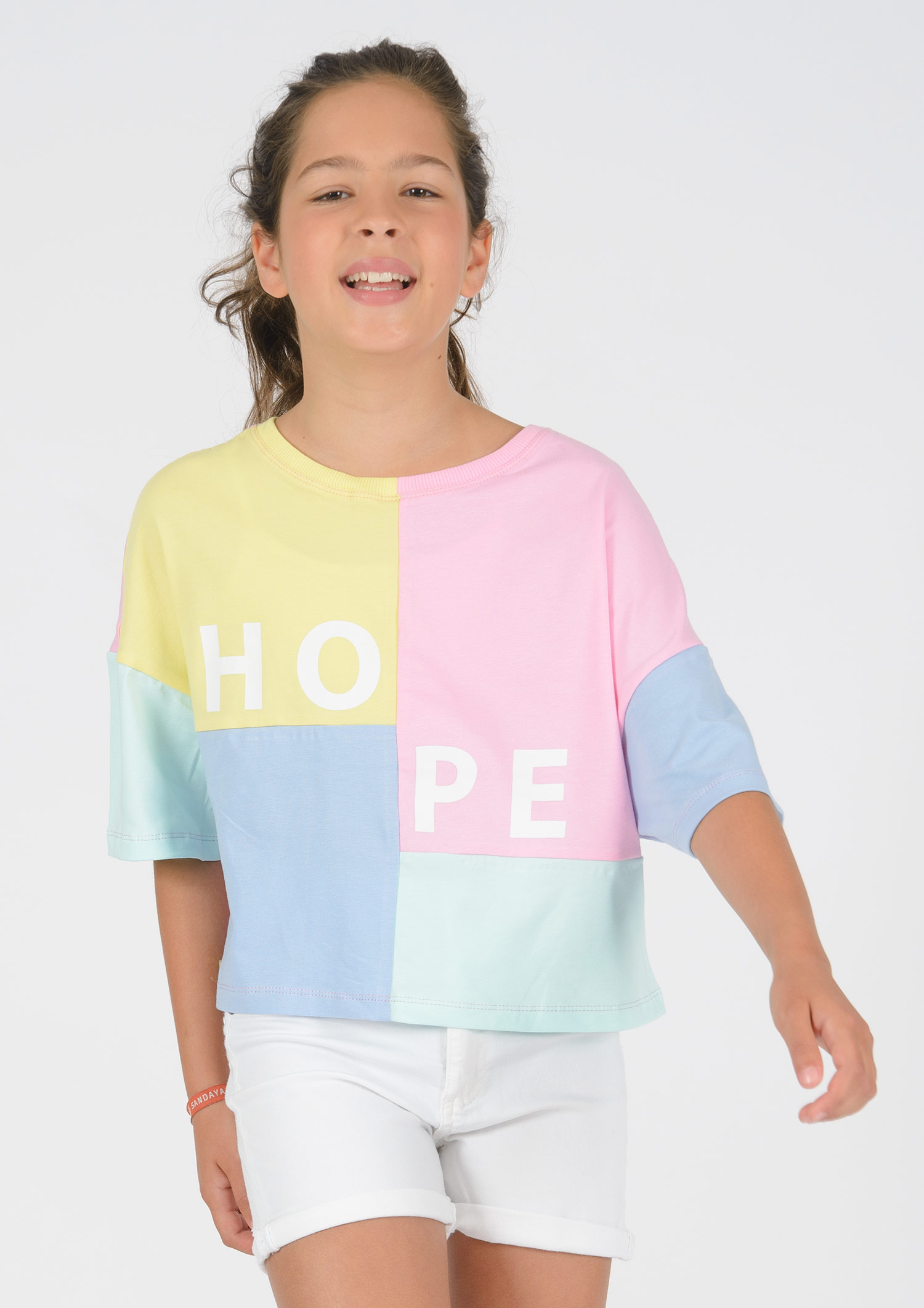 5875-Girls Boxy T-Shirt -Hope, Color Blocked