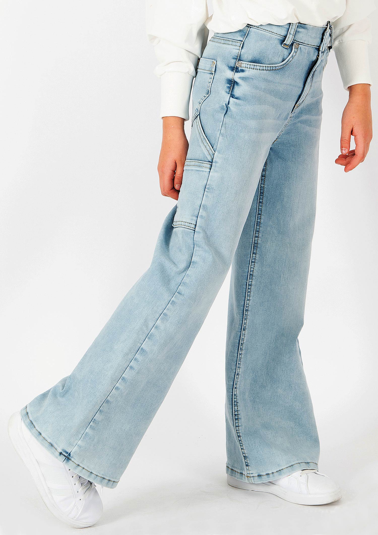 1377-Girls Wide Leg Jeans Worker Style, available in slim, normal, wide