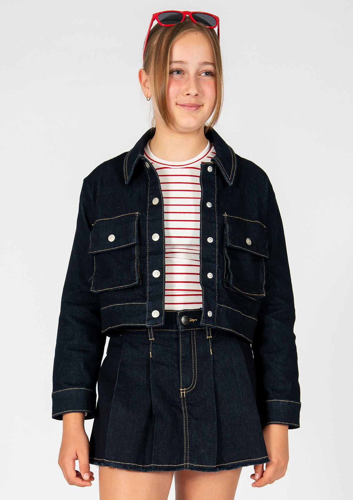 3386-Girls Pleated Jean Skort