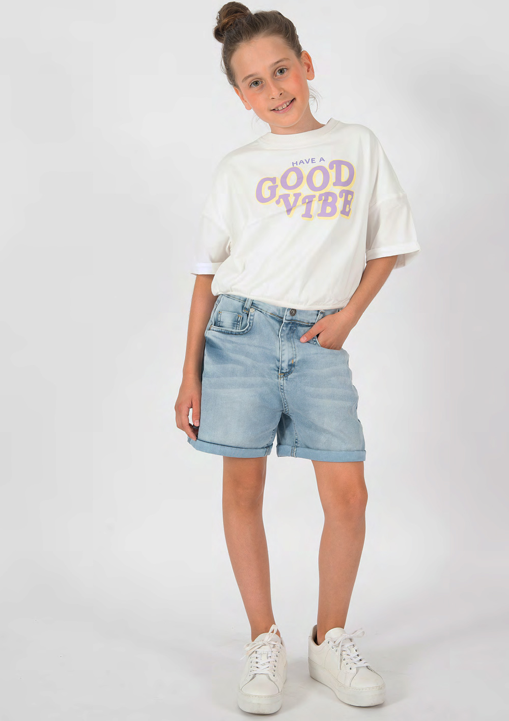 5960-Girls Crop T-Shirt -Good Vibe