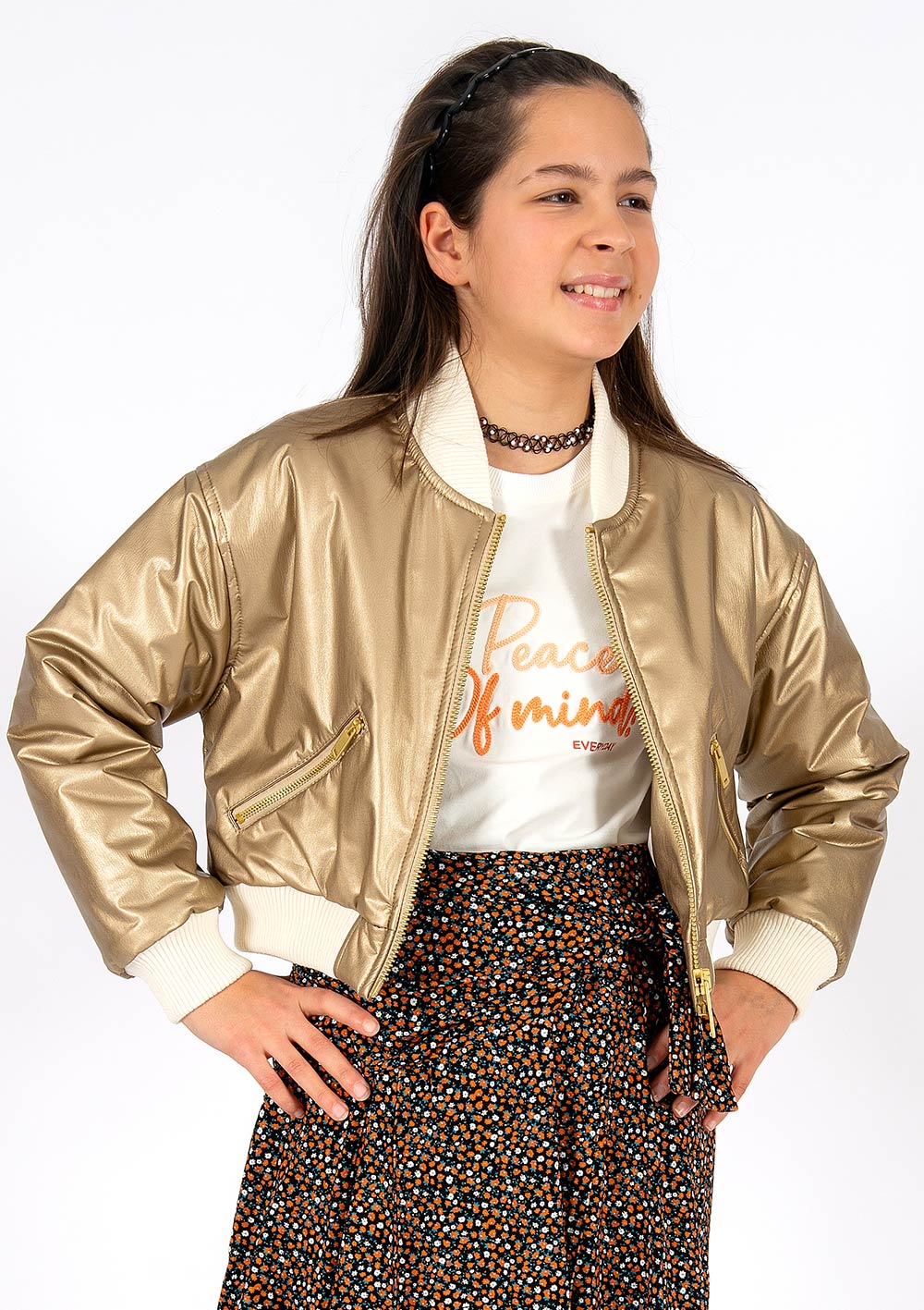 8226-Girls Bomber Jacket Leather Effect